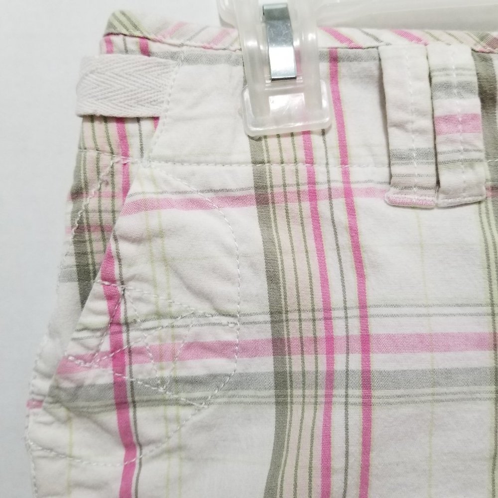 Red Camel shorts 7 madras plaid preppy cuffed buckle cinch low rise stretch Y2K - Picture 3 of 14
